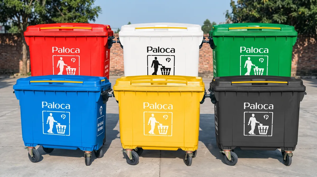 Thùng rác nhựa cỡ lớn ngoài trời có bánh xe đẩy