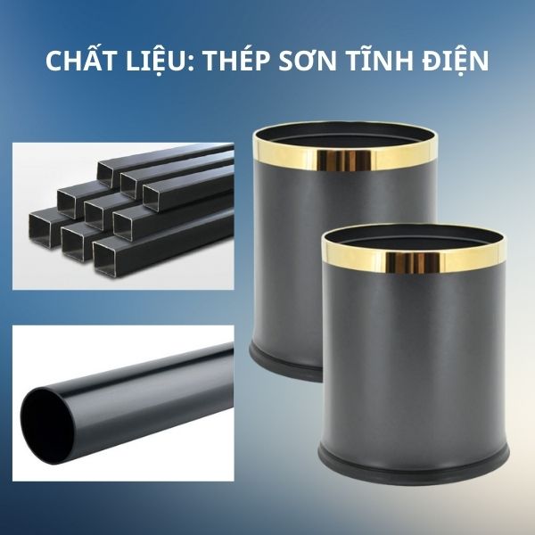 Chất liệu chính cấu thành thùng rác không nắp là thép sơn tĩnh điện
