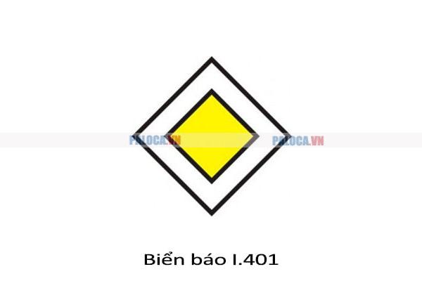 Biển báo giao thông hình thoi I.401 có hình dạng, màu sắc, nội dung hiển thị phù hợp