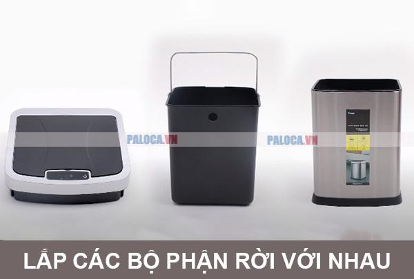 Thao tác lắp các bộ phận rời của thùng rác thông minh