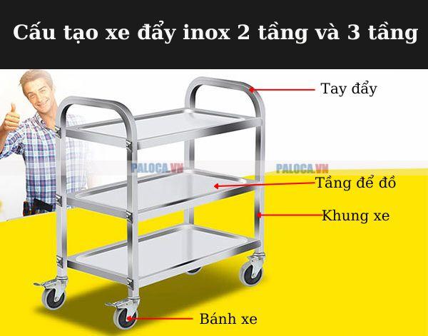 Khám phá cấu tạo xe đẩy inox 2 tầng, 3 tầng