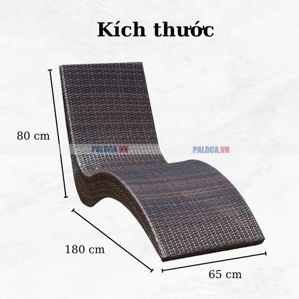 Kích thước giường tắm nắng mây nhựa hình chữ S