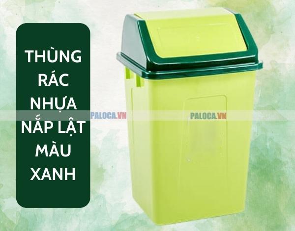 Thùng rác nhựa nắp lật màu xanh