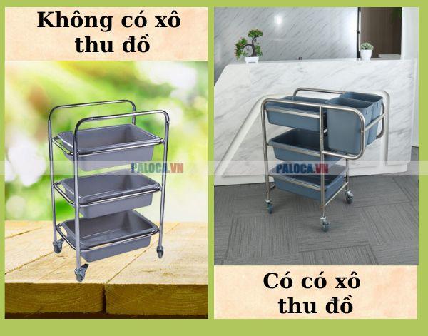 Hai dòng xe dọn bàn có xô nhựa và không có xô nhựa đi kèm