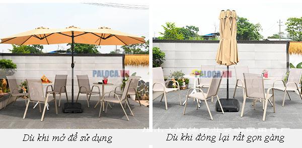 Khi gập lại dù che nắng 3 đỉnh khá là gọn gàng