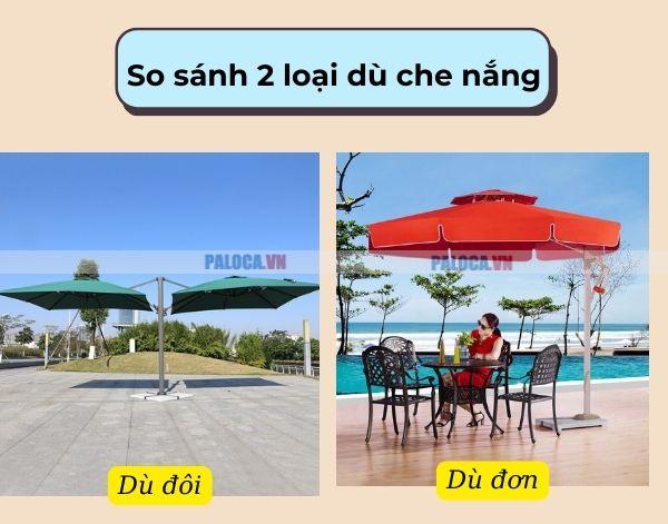 So sánh 2 loại dù đơn và dù đôi che nắng ngoài trời