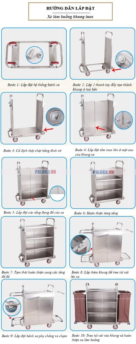 Cách lắp xe làm buồng khung inox 2 túi vải bạt