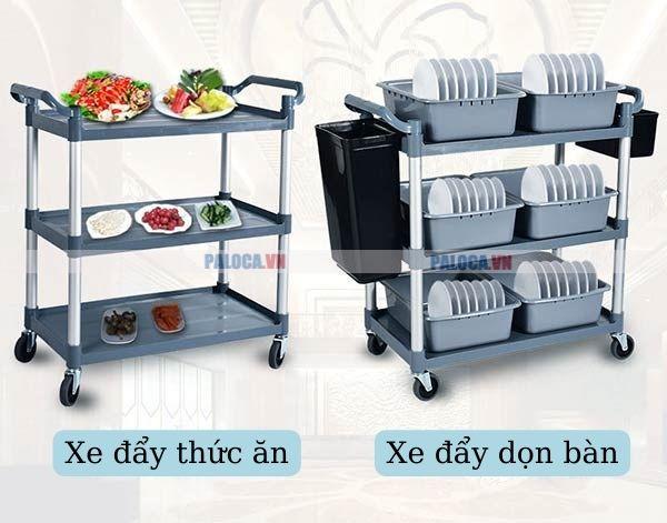 Xe đẩy thức ăn và xe đẩy dọn bàn đều thuộc dòng xe phục vụ bàn