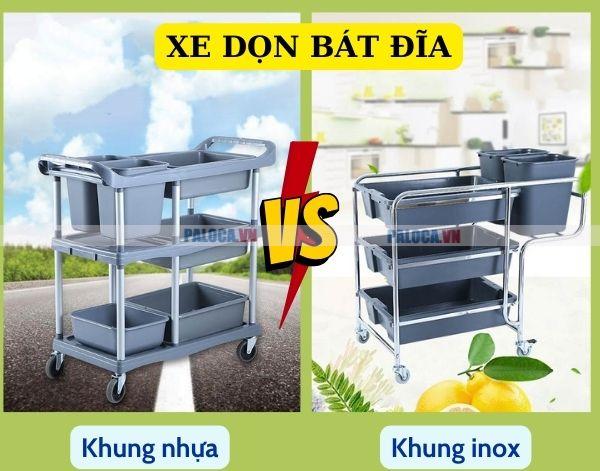 Cùng so sánh xe dọn bát đĩa khung nhựa và khung inox