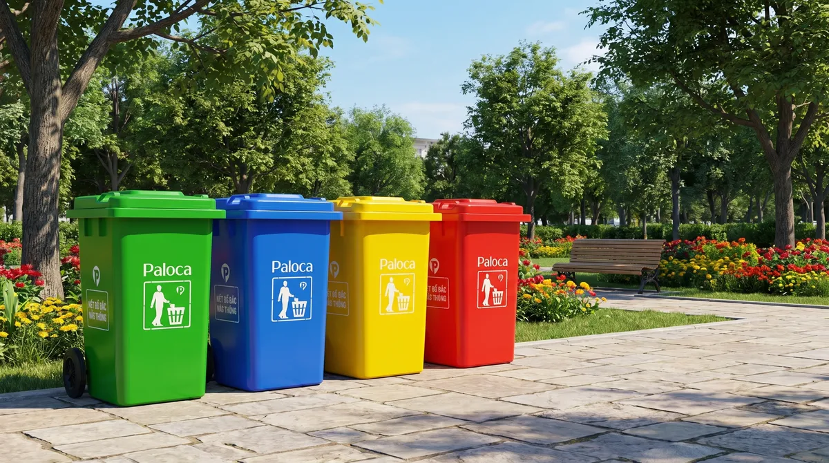 Thùng rác công cộng Paloca có nắp che dùng cho công viên trường học chung cư