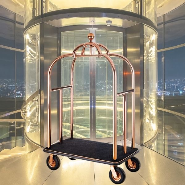 Cận cảnh xe chở hành lý inox vàng hồng