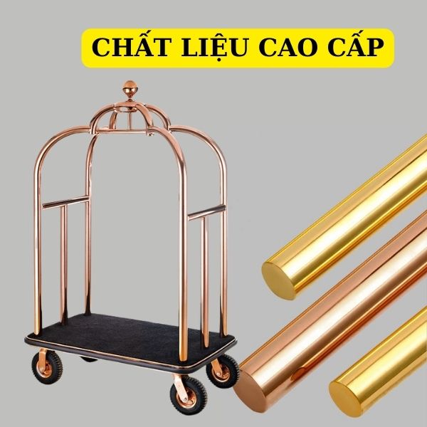 Phần khung của xe đẩy làm bằng inox mạ vàng kim hoặc vàng hồng