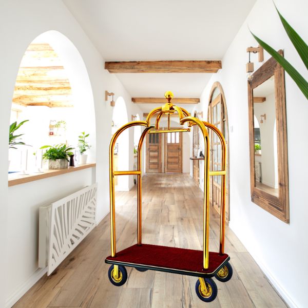 Cận cảnh xe chở hành lý inox vàng kim